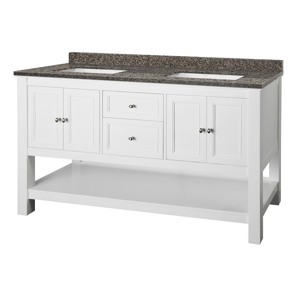 Home Decorators Collection Gazette 61 in. W x 22 in. D Vanity in White with Granite Vanity Top in Sircolo with White Sink was $1699.0 now $1189.3 (30.0% off)