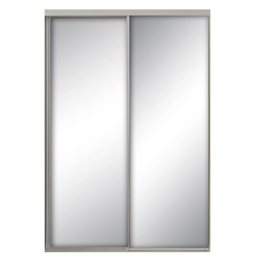 95 In X 96 In Savoy White Painted Steel Frame Mirrored Interior Sliding Door
