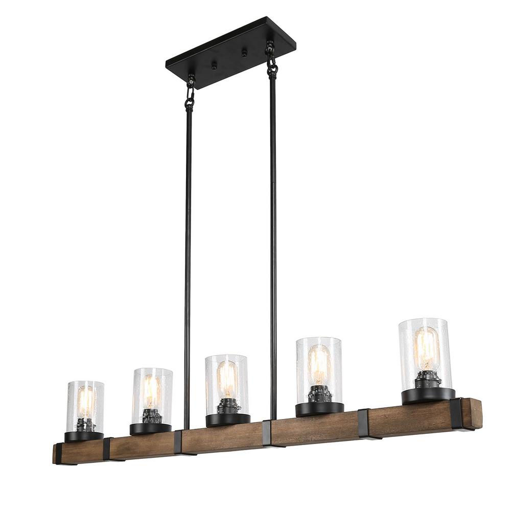 LNC Asben 5Light Black Wood Linear Island ChandelierA03528 The Home