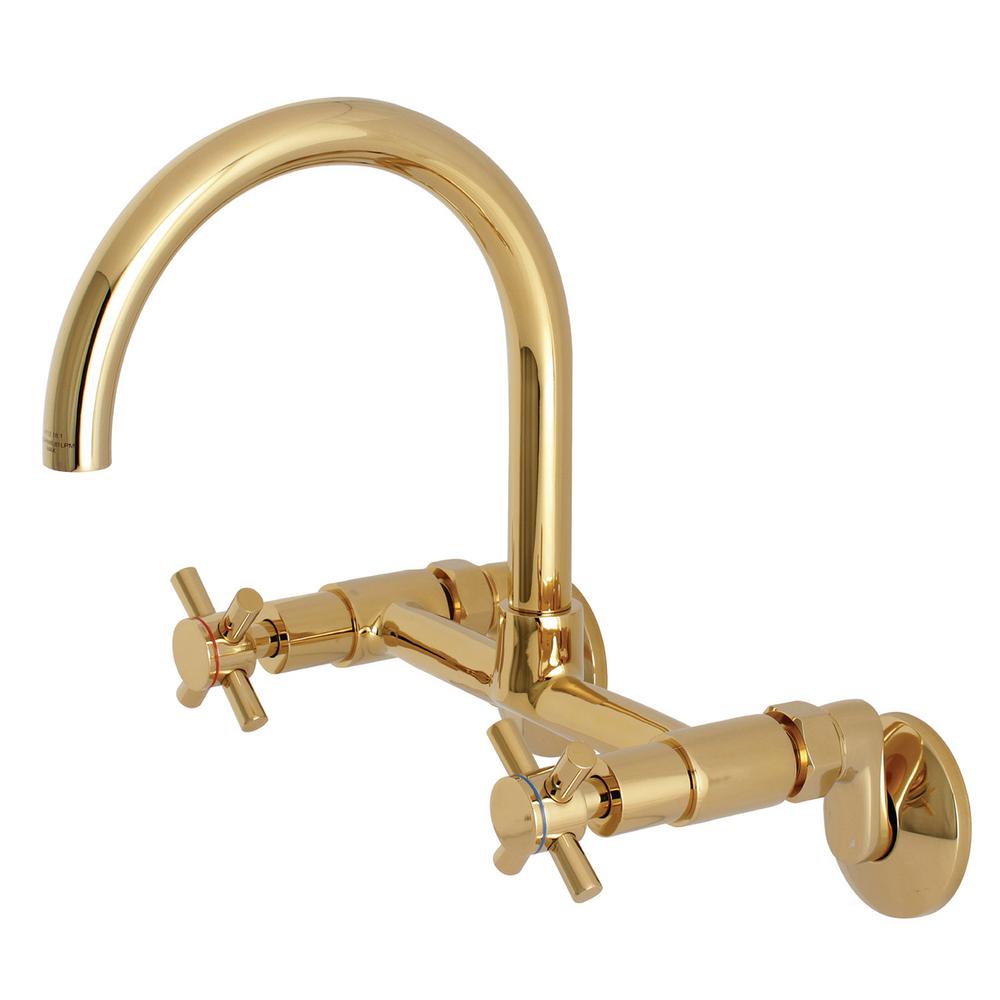 Kingston Brass Modern Adjustable Center 2 Handle Wall Mount Standard Kingston Brass Modern Adjustable Center 2 Handle Wall Mount Standard Kitchen Faucet In Polished