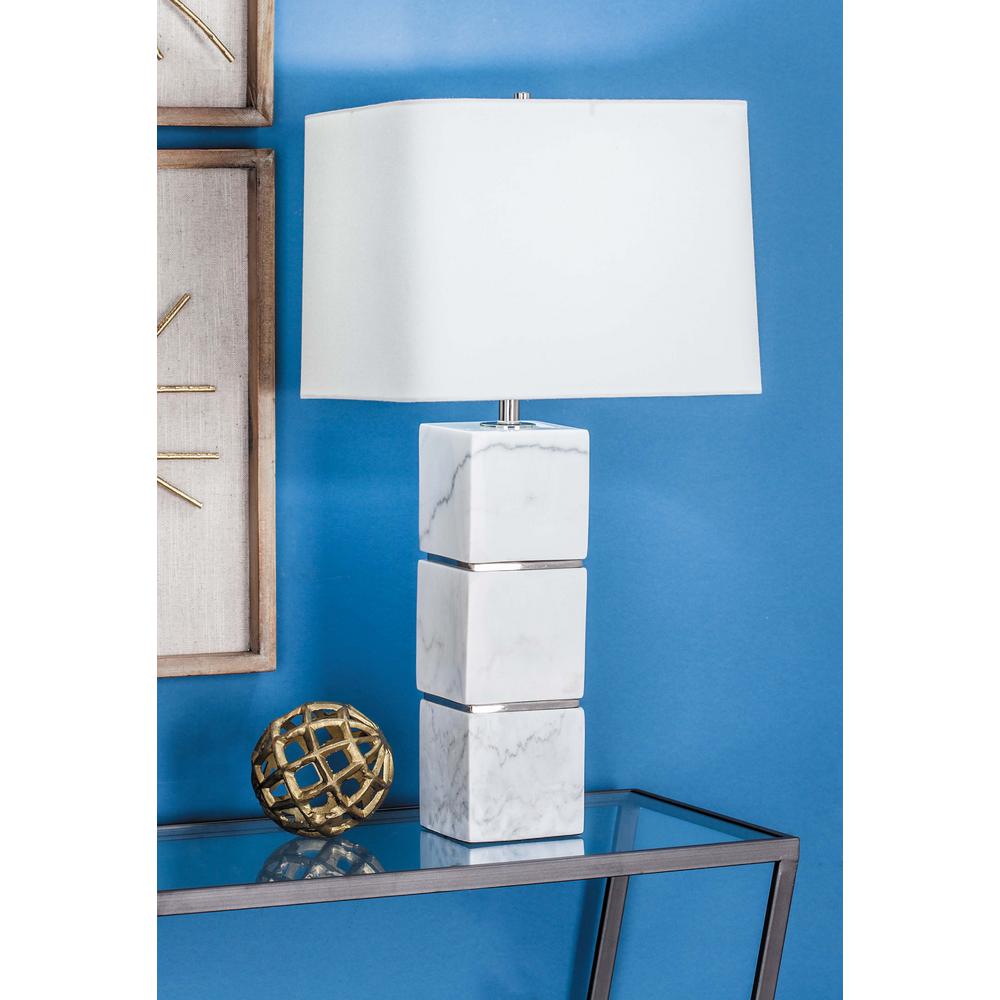 27 In Modern White Marble Table Lamp With Stacked Modern White Marble Table Lamp With Stacked Cubes