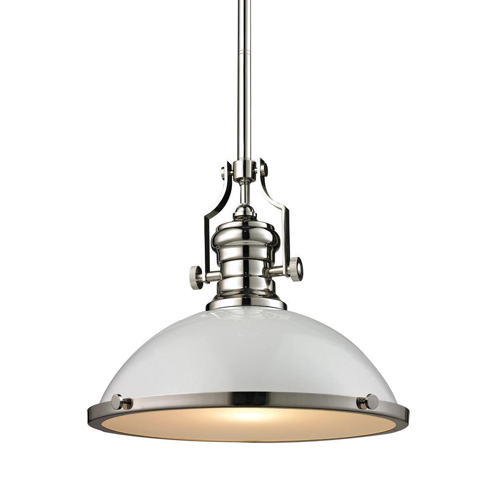 Titan Lighting Chadwick 1 Light Gloss White Polished Nickel Pendant Chadwick 1 Light Gloss White Polished Nickel Pendant