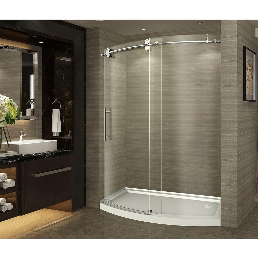 Aston Zenarch 60 In X 75 Completely Frameless Bowfront Sliding Completely Frameless Bowfront Sliding Shower Door In