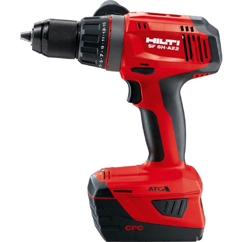 Hilti 22-Volt Lithium-Ion 1/2 in. Cordless Brushless Hammer Drill Driver SF 6H Kit with 2 Batteries, Charger and Bag