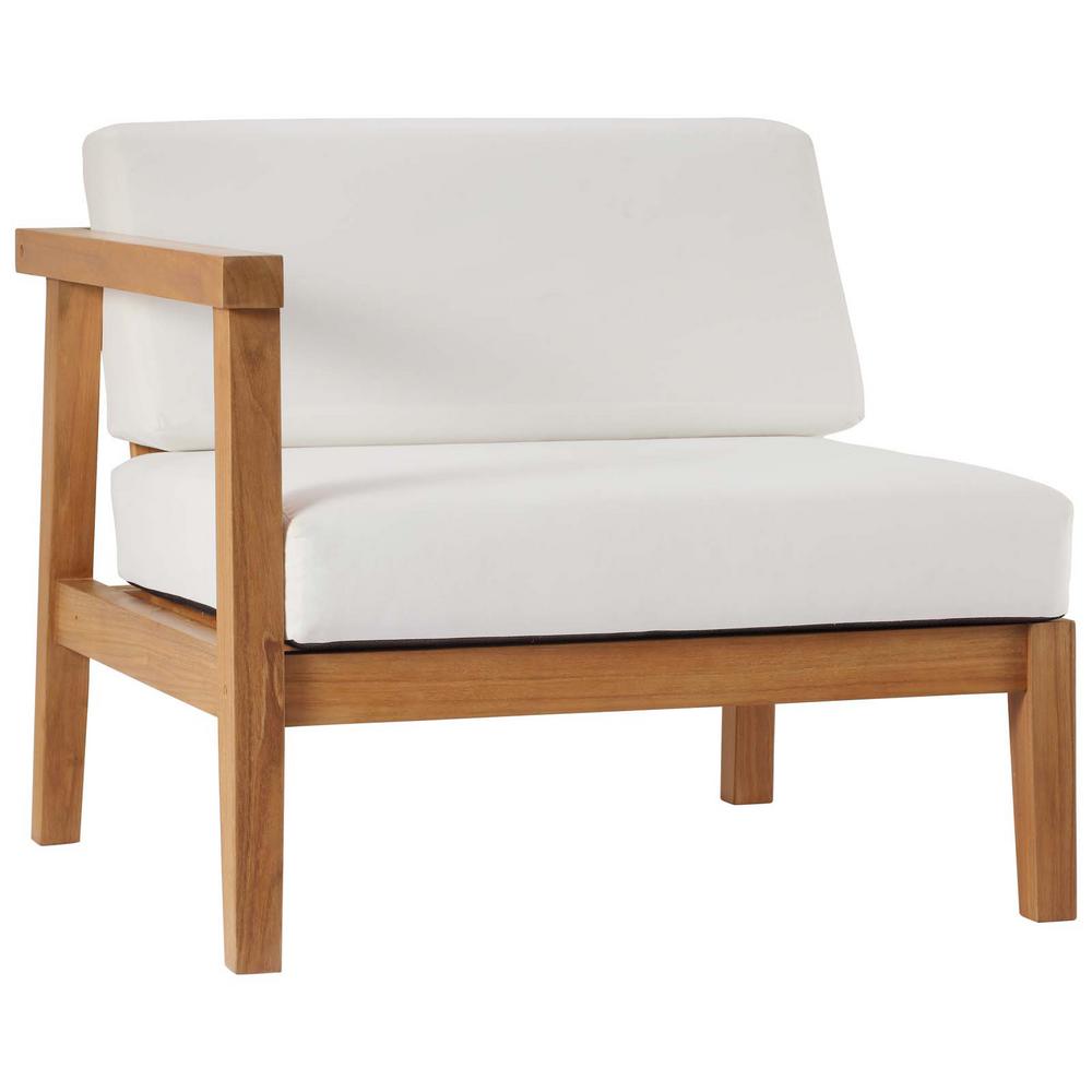 Modway Bayport Patio Teak Outdoor Lounge Chair In Natural With White Cushions Eei 2695 Nat Whi The Home Depot