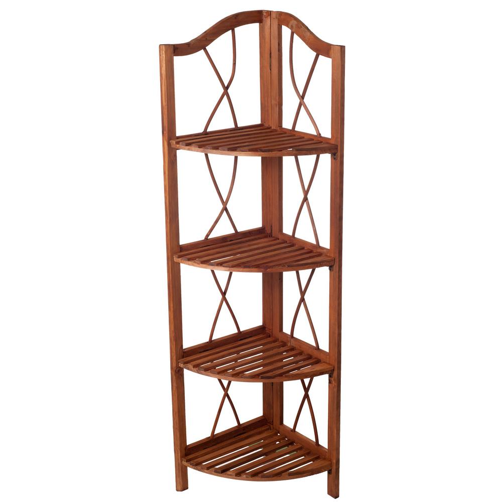 Lavish Home 4Tier Rustic Cedar Wooden Folding Corner ShelfW020027