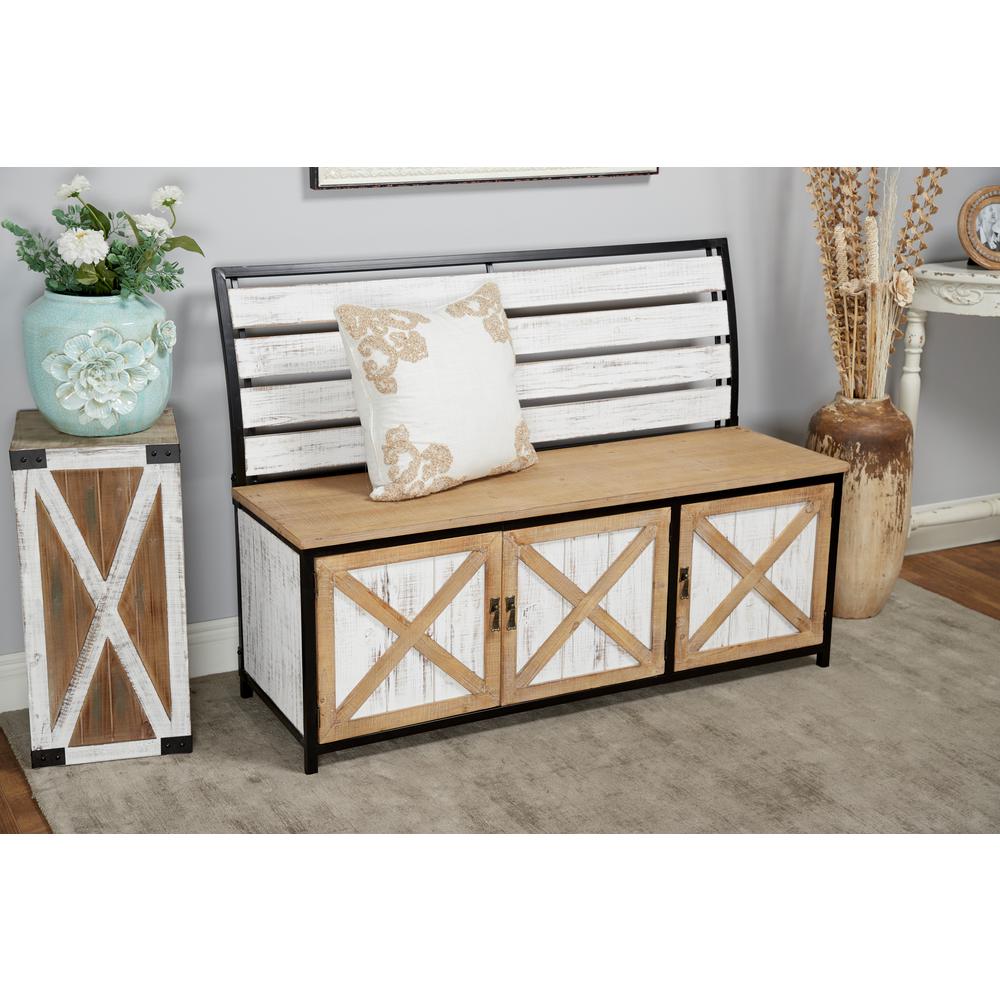 Litton Lane Natural Brown And White Wood Storage Bench With