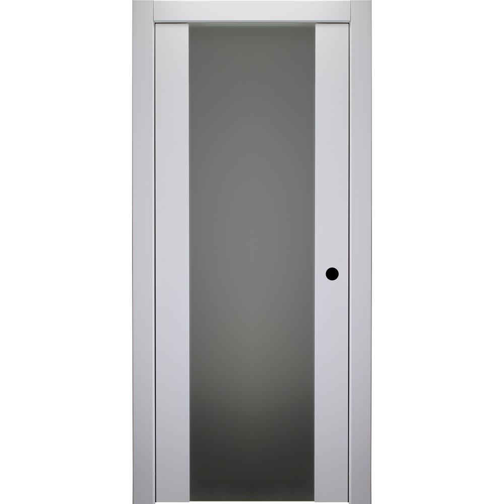 Belldinni 30 In X 80 In Smart Pro H3g Polar White Left Hand Solid Core Wood 1 Lite Frosted Glass Single Prehung Interior Door