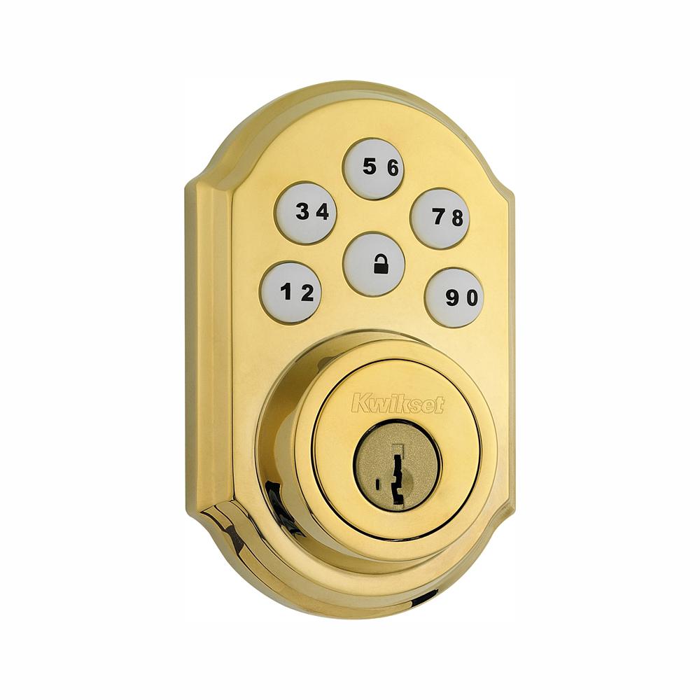 Kwikset Z Wave Smartcode 910 Lifetime Polished Brass Single Cylinder Electronic Deadbolt Featuring Smartkey Security