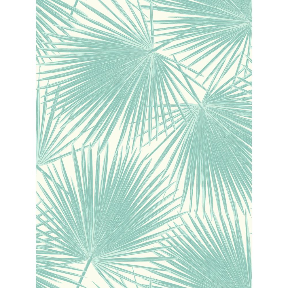 Seabrook Designs Aruba Turquoise and White Palm Leaf Wallpaper TA20202