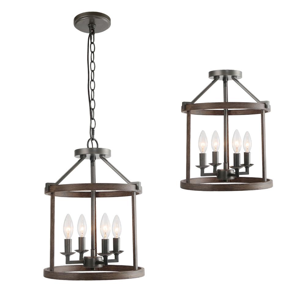 LNC Kitchen Pendant Lighting Open Cage 4Light Painted Wood with