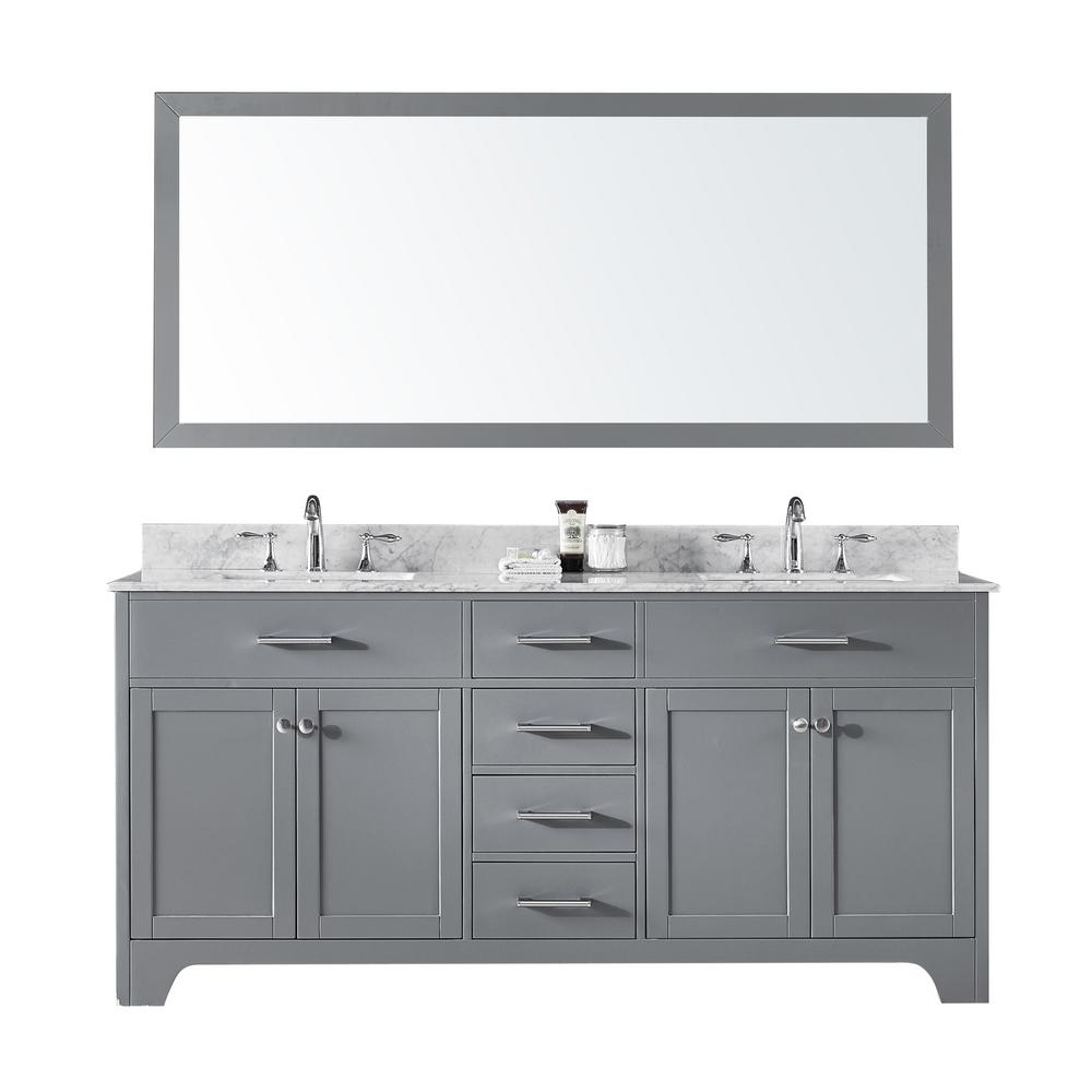 Exclusive Heritage 72 in. Double Sink Bathroom Vanity in Taupe Grey with Carrara White Marble ...