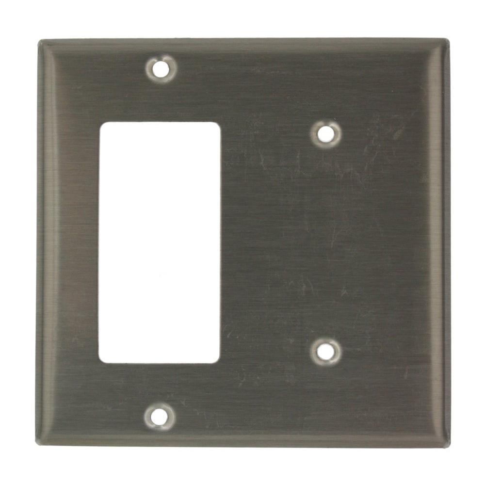 Metal 1 Toggle Blank Combination Wall Plates 2 Gang 1 No Device Blank Decora Standard Size Stainless Steel Combination Wall