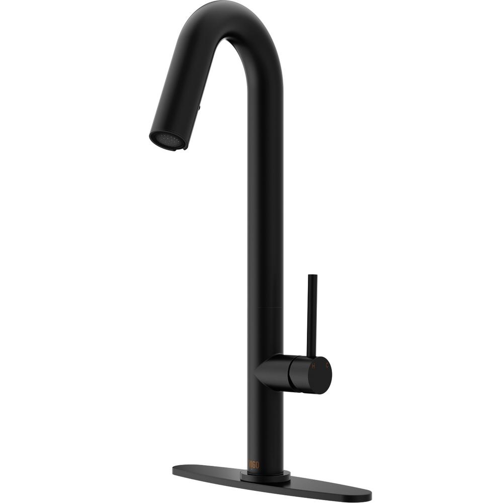 VIGO Oakhurst LED Light Pull-Down Single Handle Kitchen Faucet in Matte Black with Deck Plate Included was $214.9 now $160.9 (25.0% off)