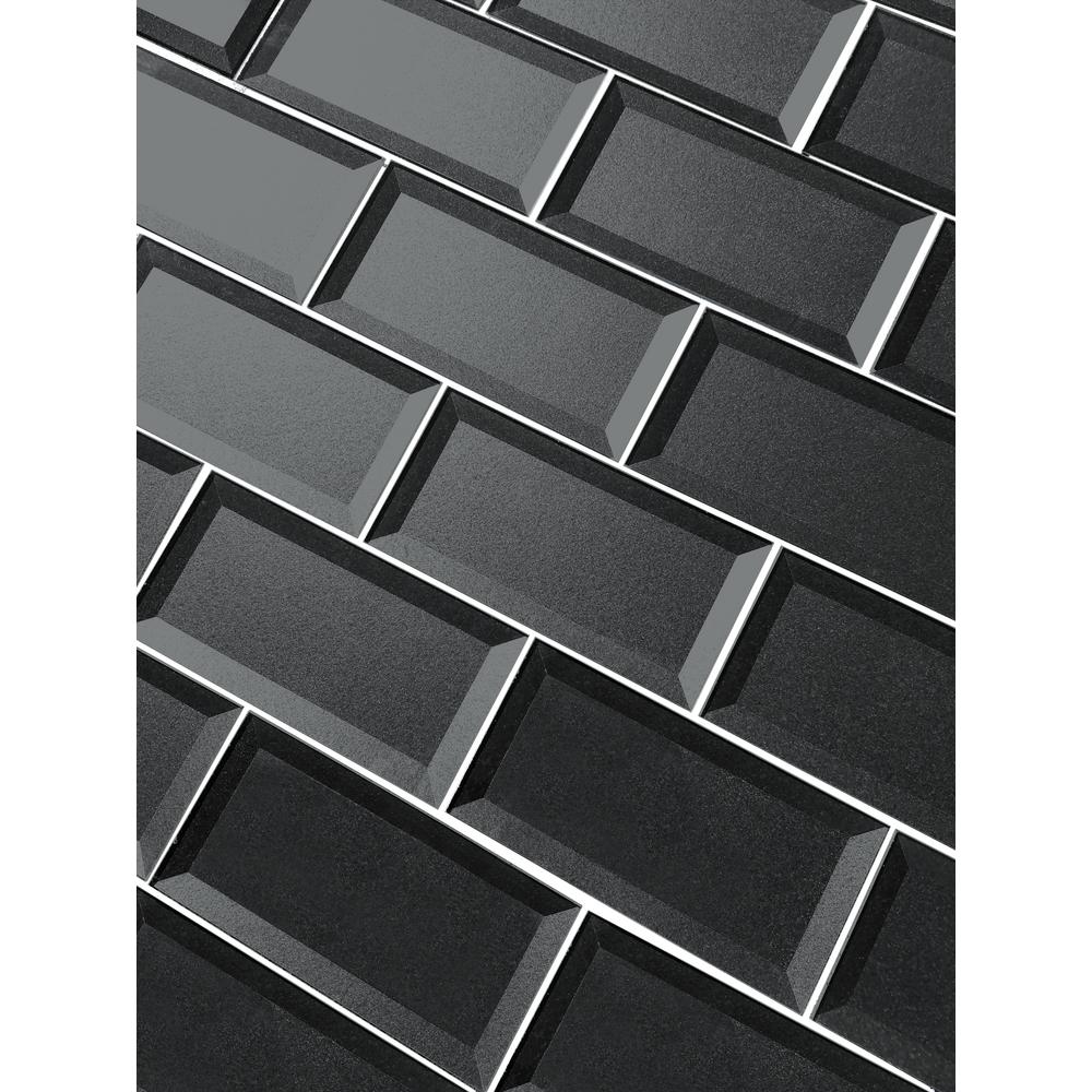 Subway 3 X 6 Handmade Metallic Gray Beveled Glossy Glass L Stick Decorative Bathroom Wall Tile Backsplash Sample
