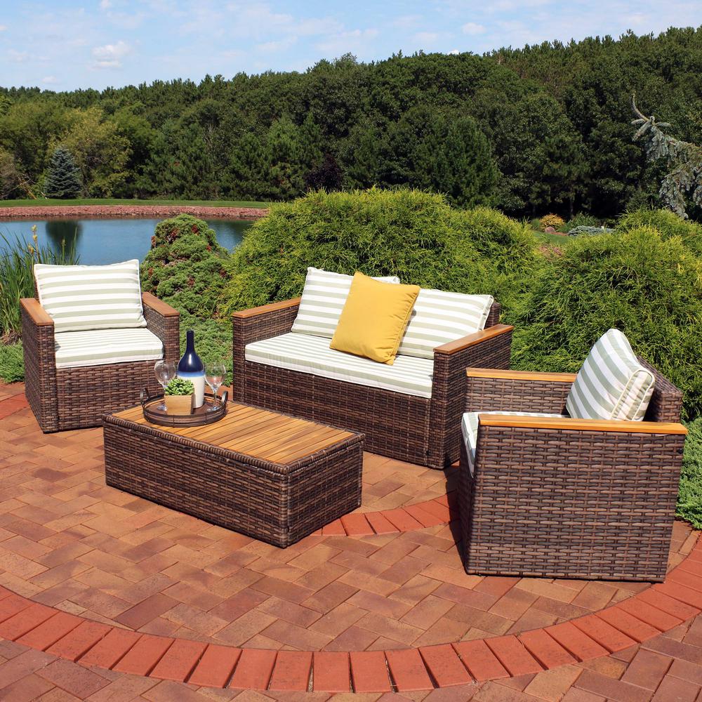 Sunnydaze Decor Kenmare 4 Piece Rattan And Acacia Outdoor Patio Furniture Set Gf 677 The Home Depot