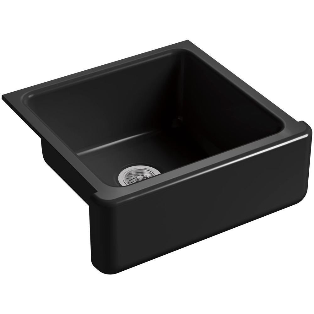 Kohler Whitehaven Farmhouse Apron Front Cast Iron 24 In Single Bowl Kitchen Sink In Black