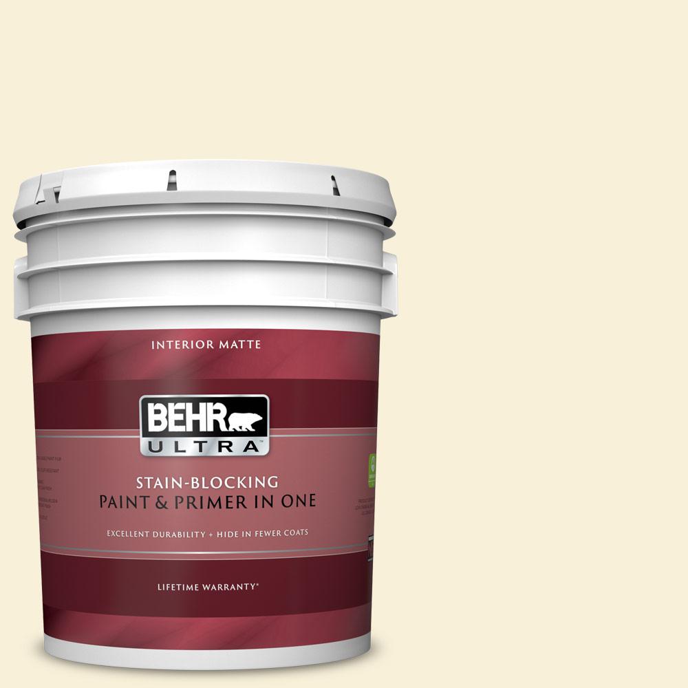 Behr Ultra 5 Gal 390c 1 Capri Cream Matte Interior Paint And Primer In One