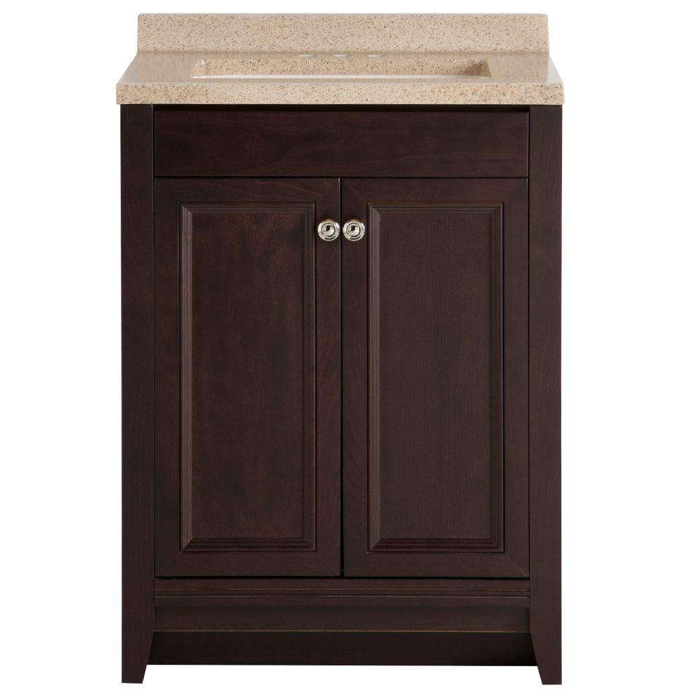 Glacier Bay Delridge 24 in. W x 35 in. H x 19 in. D Bathroom Vanity in Chocolate with Solid Surface Vanity Top in Caramel