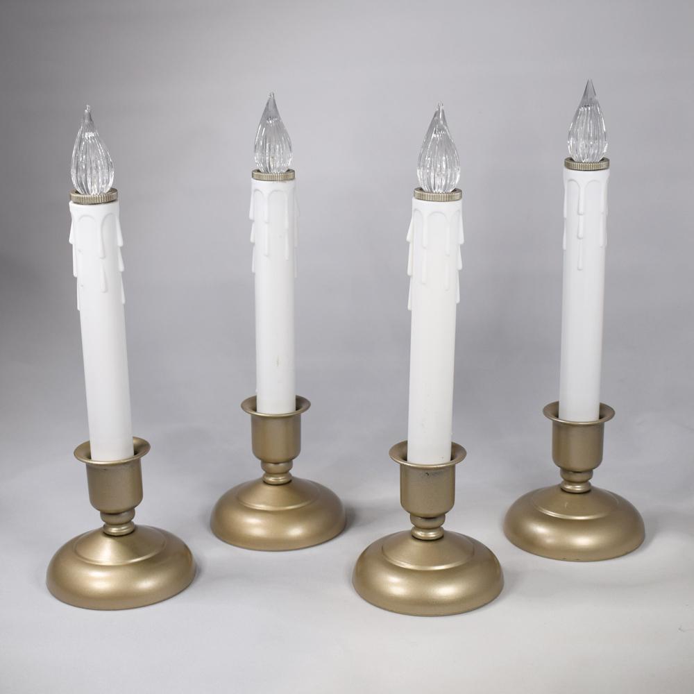 9 in. Battery Operated LED Christmas Candles with Pewter Base and Timer ...