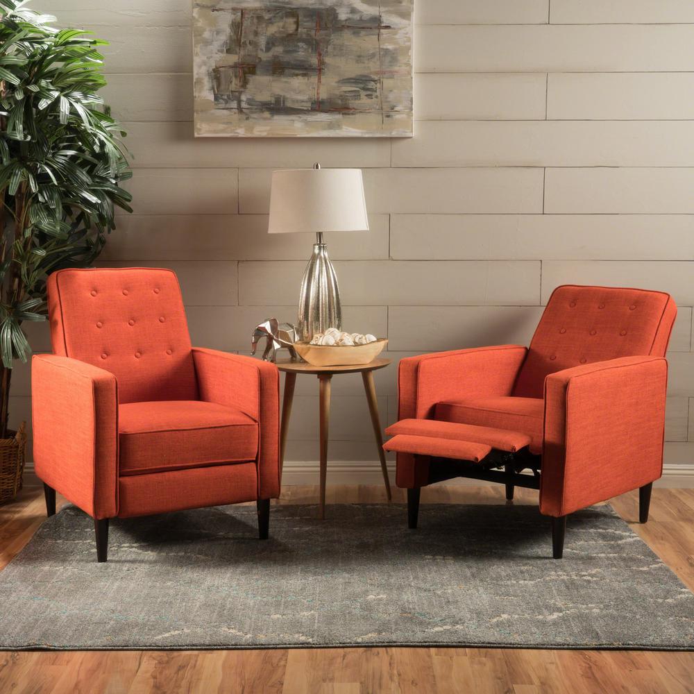 Noble House Mervynn Mid Century Modern Button Back Orange Fabric Recliners Set Of 2 66924 The Home Depot