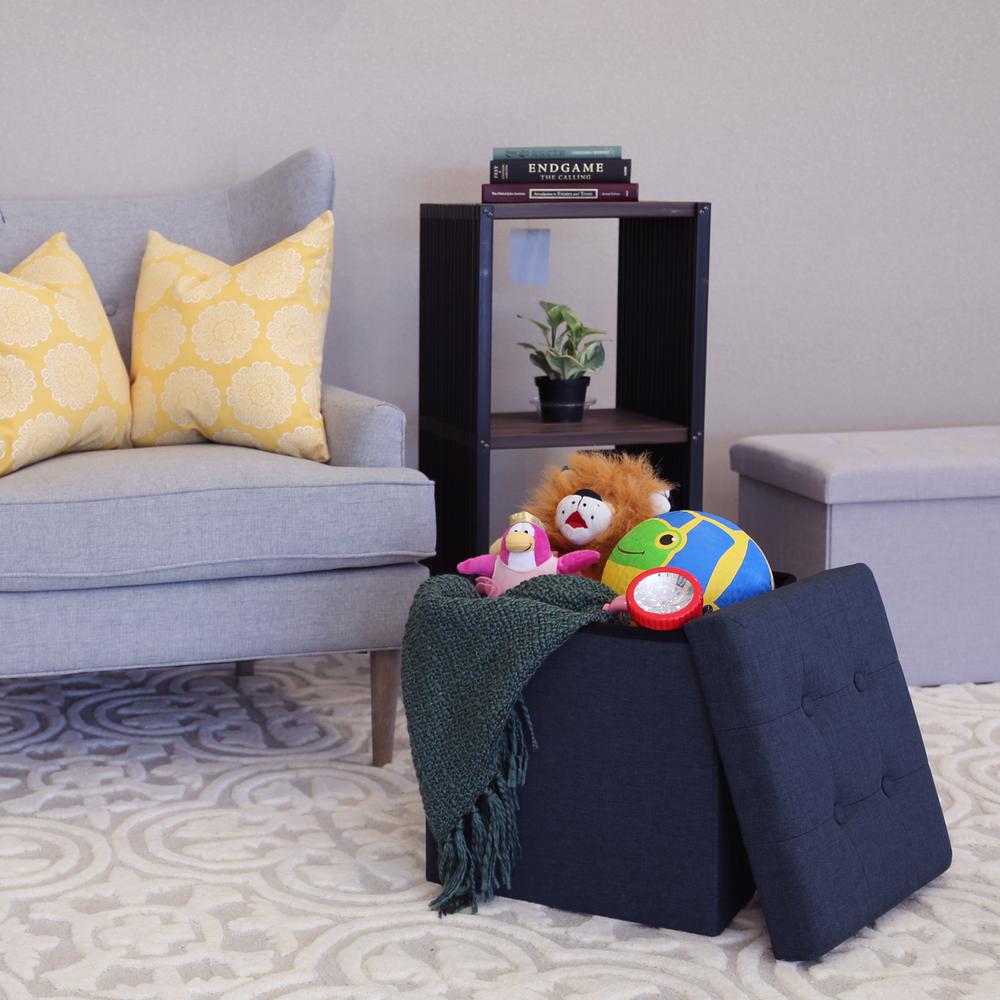 Seville Classics Foldable Tufted Storage Cube/Ottoman Midnight Blue