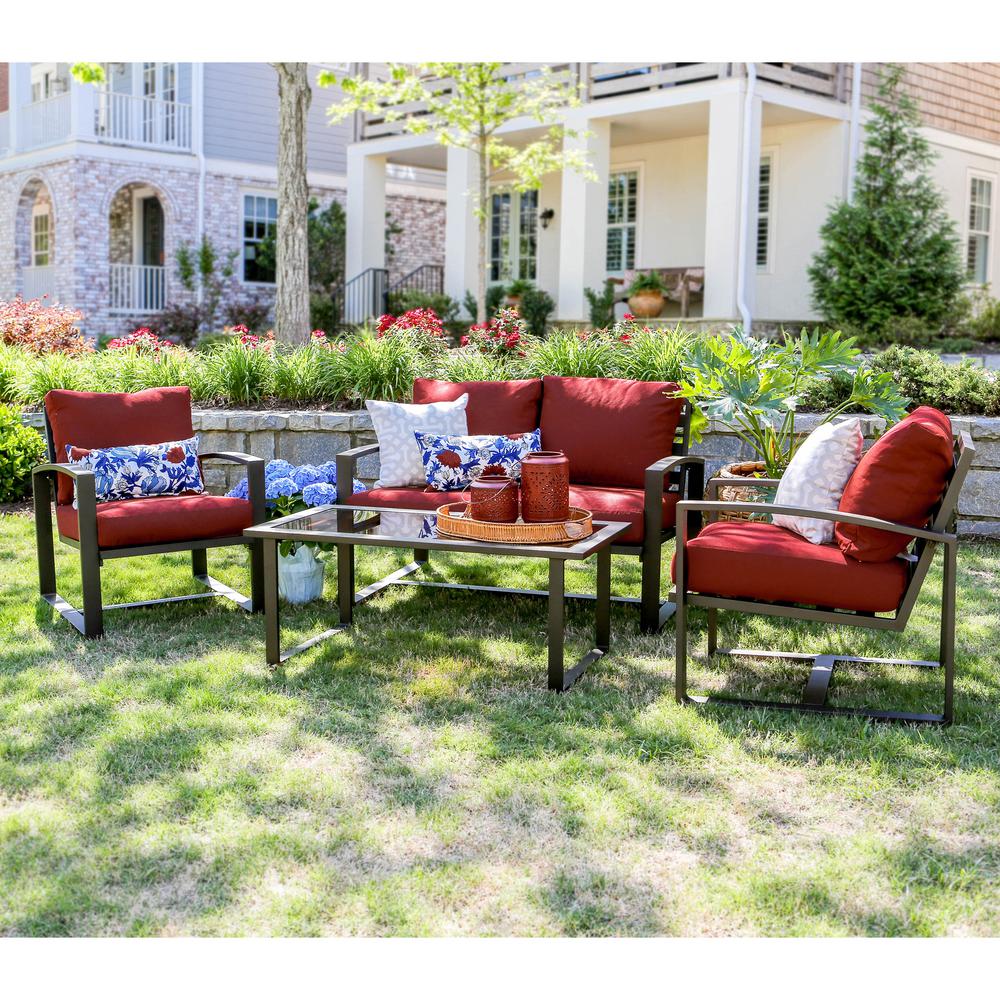 Free Shipping - Leisure Made - Red - Outdoor Lounge Furniture Jasper 4-Piece Aluminum Patio Conversation Set with Red Cushions - Free Shipping - Leisure Made - Red - Outdoor Lounge Furniture