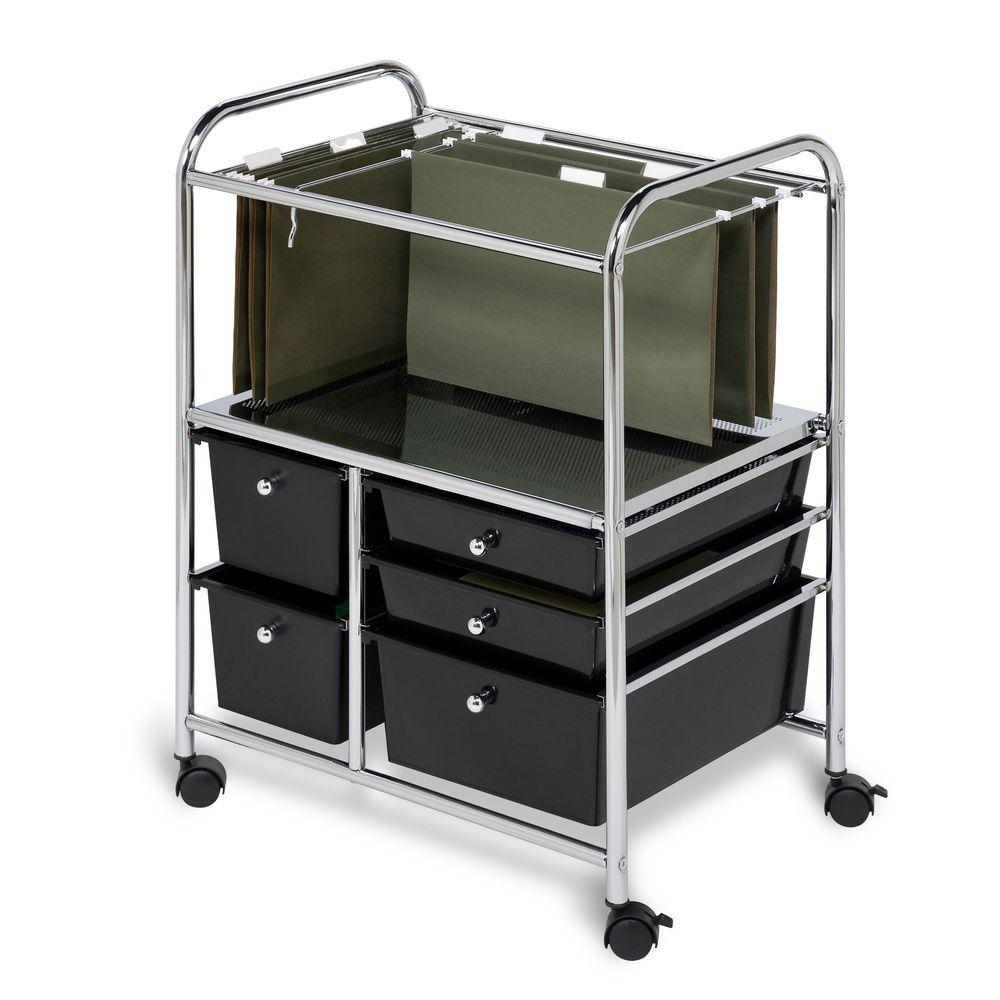 Honey Can Do 5 Drawer Filing Cart Chrome Black Crt 01512 The Home Depot