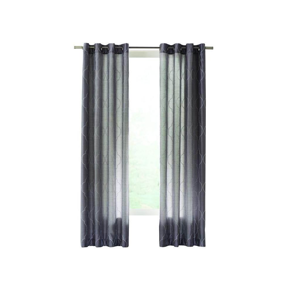 Home Decorators Collection Gray Hourglass Embroidered Lined Curtain 50 in. W x 63 in. L