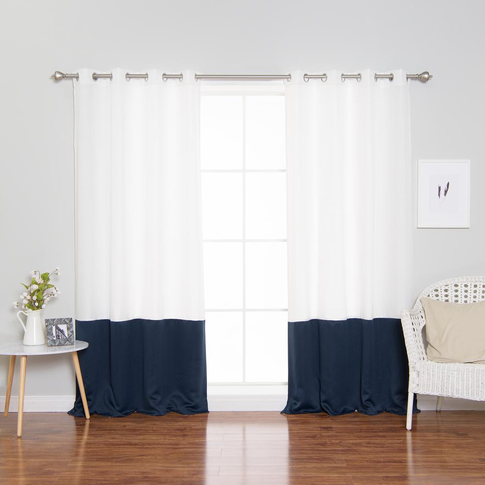 Best Home Fashion 96 In L Polyester Oxford Navy Colorblock Curtains White 2 Pack