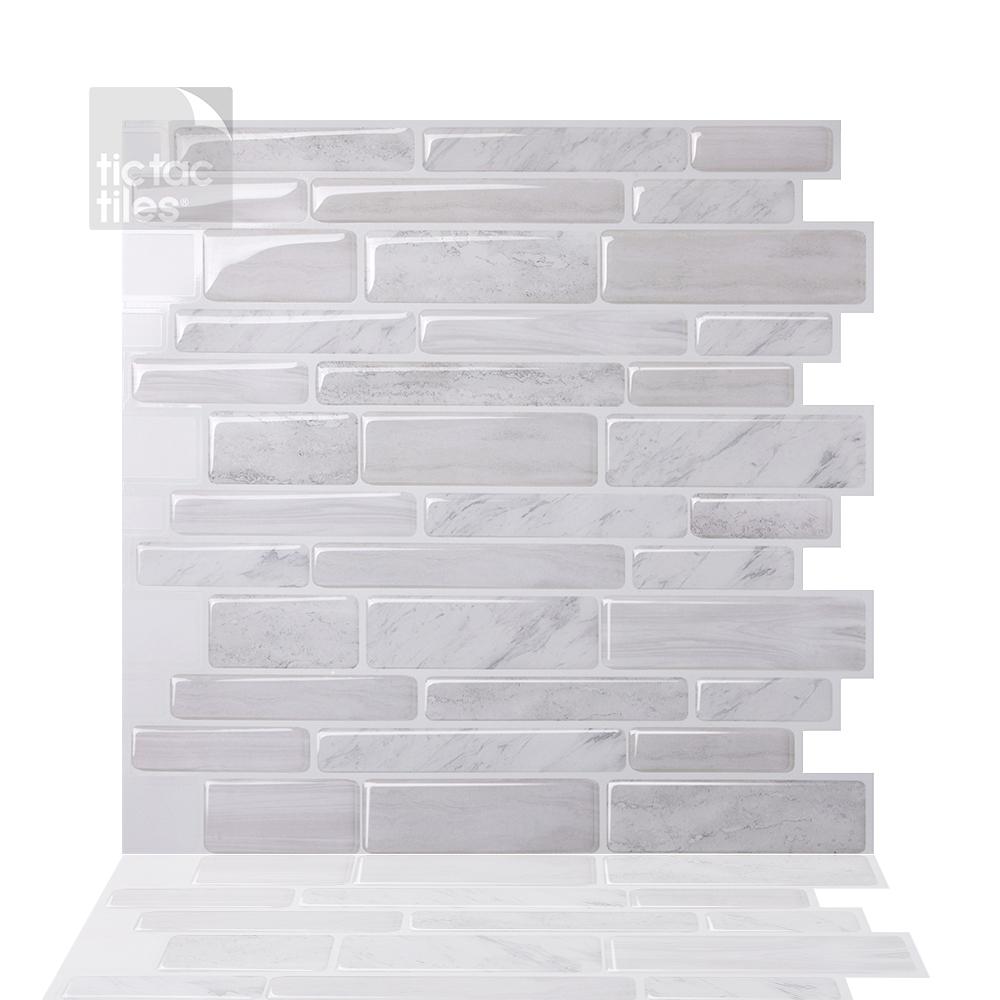 Tic Tac Tiles Polito White 10 In W X 10 In H Light Gray Pvc Peel And Stick Decorative Mosaic Wall Tile Backsplash 10 Tiles Hd Brs11 10 The Home Depot