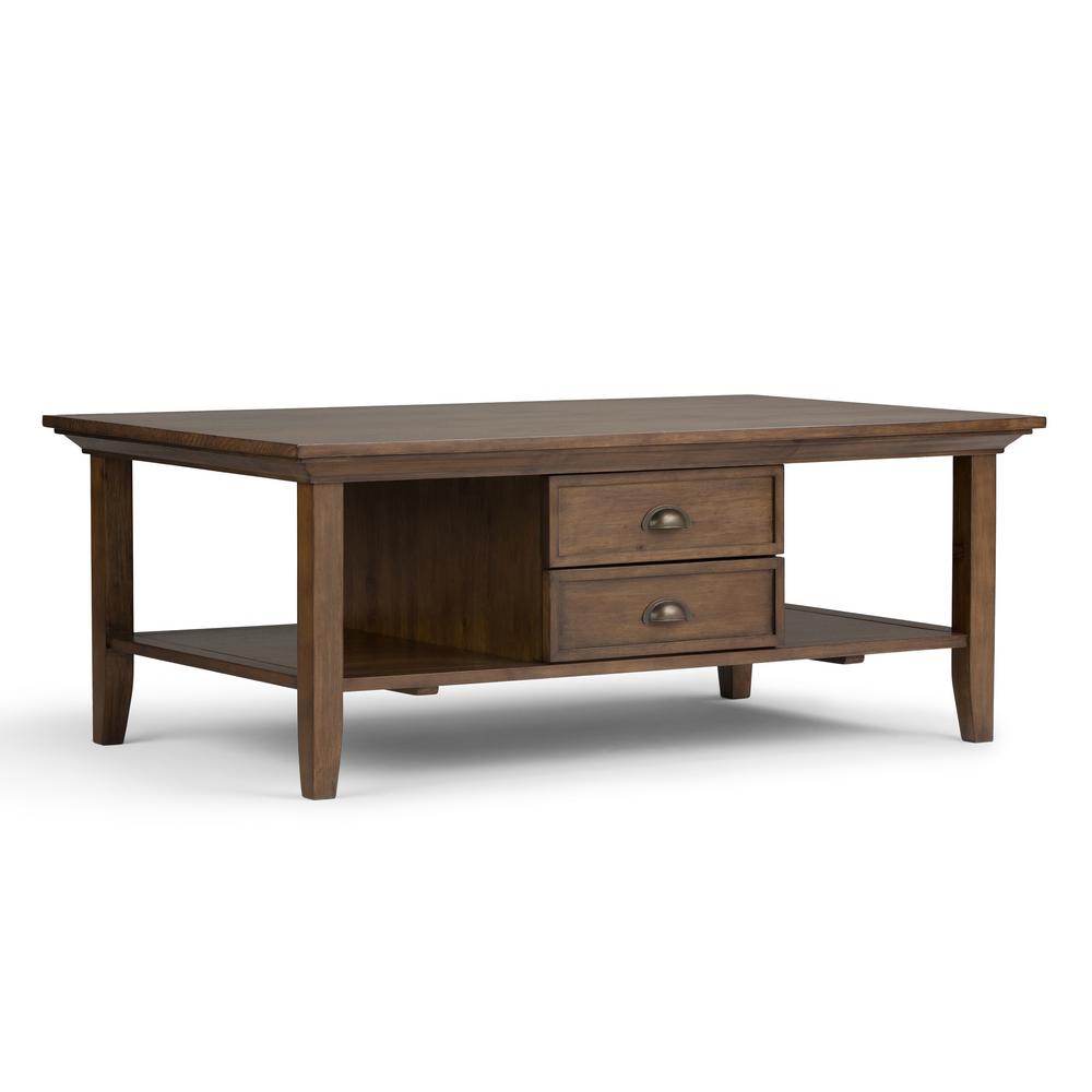 Simpli Home Redmond Solid Wood 48 in. Wide Rustic Coffee Table in Rustic Natural Aged Brown