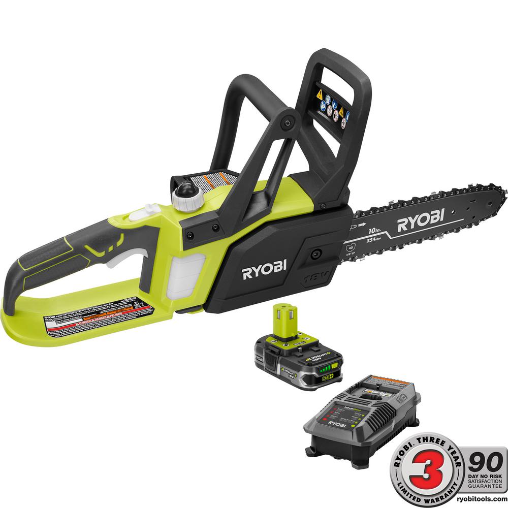 Ryobi ONE+ Lithium+ 10 in. 18Volt LithiumIon Cordless Chainsaw 1.5