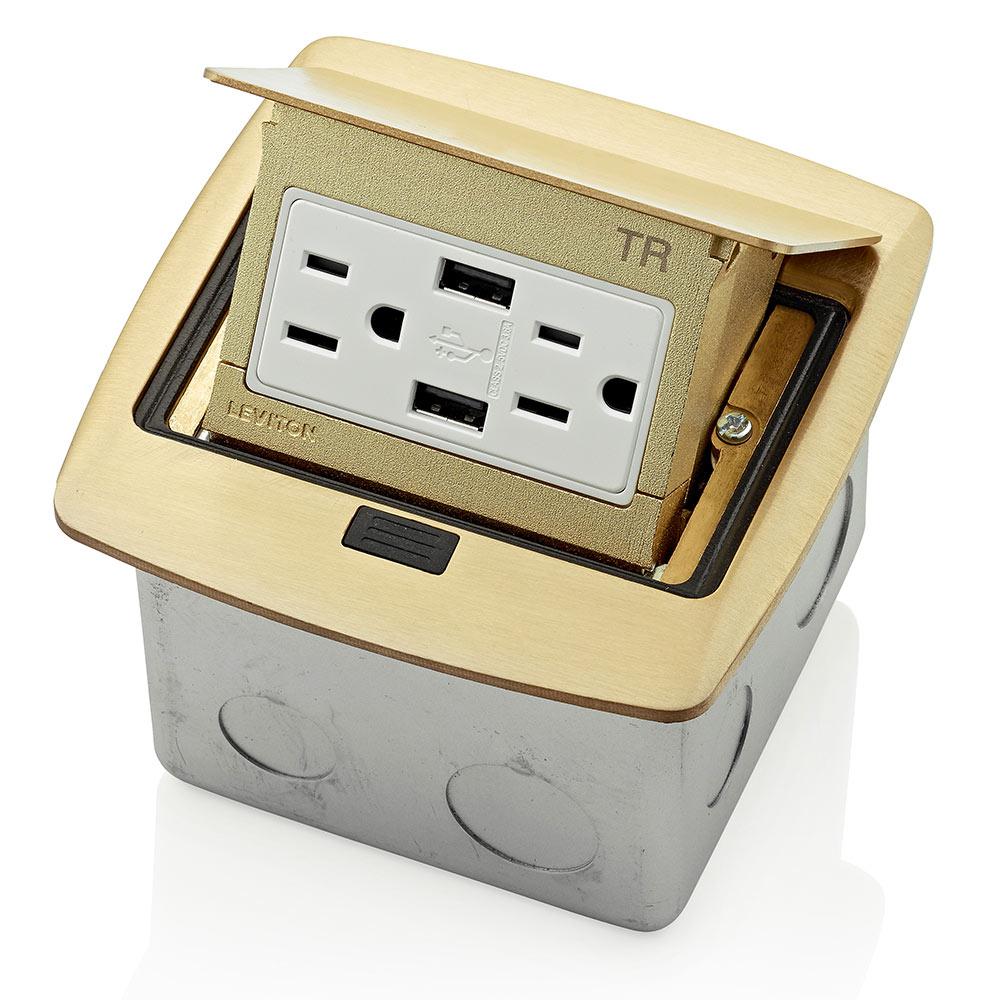 Leviton Pop Up Floor Box With Dual Type A 3 6 Amp Usb Charger 15 Leviton Pop Up Floor Box With Dual Type