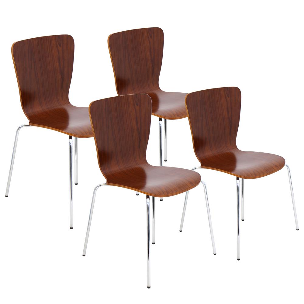 Metal Side Chair Mid Century Modern Dining Chairs Kitchen Bentwood Stacker Walnut With Chrome Dining Chair In Legs Set Of 4