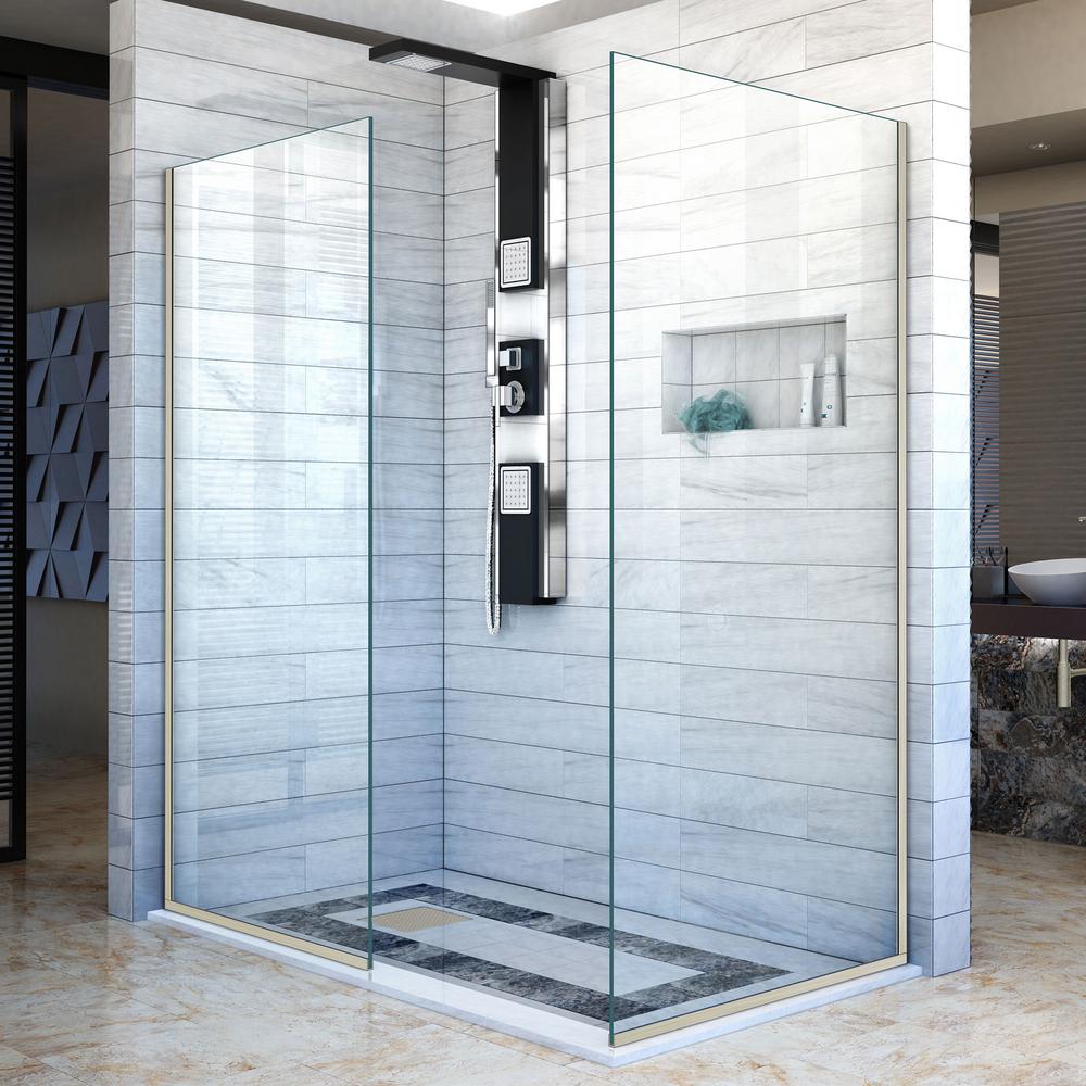 Dreamline Linea 34 In X 30 72 Semi Frameless Corner Fixed Shower Door Brushed Nickel