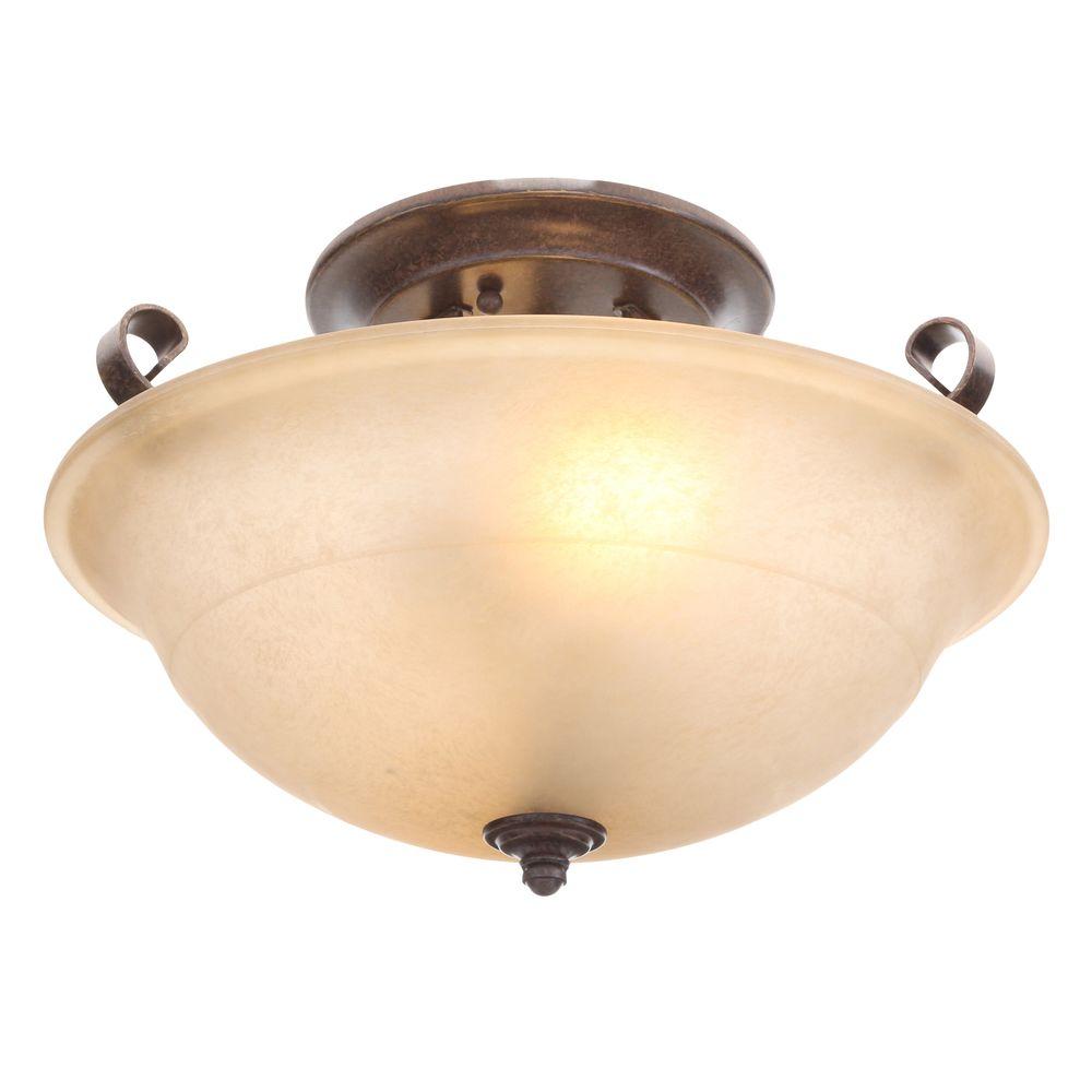 Hampton Bay Es 15 In 2 Light Aged Black Semi Flushmount With Hampton Bay Es 15 In 2 Light Aged Black Semi Flushmount With Tea Stained Glass Shade 14712 The Home Depot