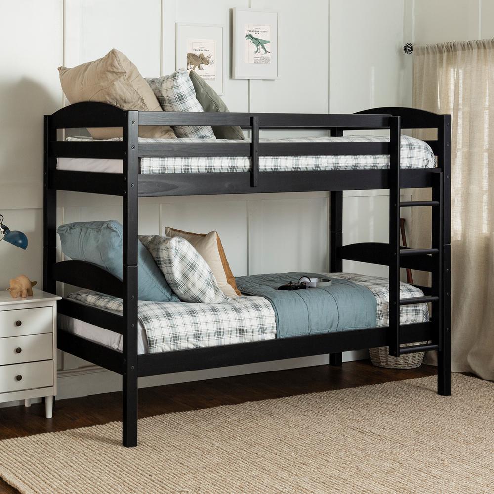 Living Kids Bedroom Furniture Wood, Black Wooden Bunk Beds