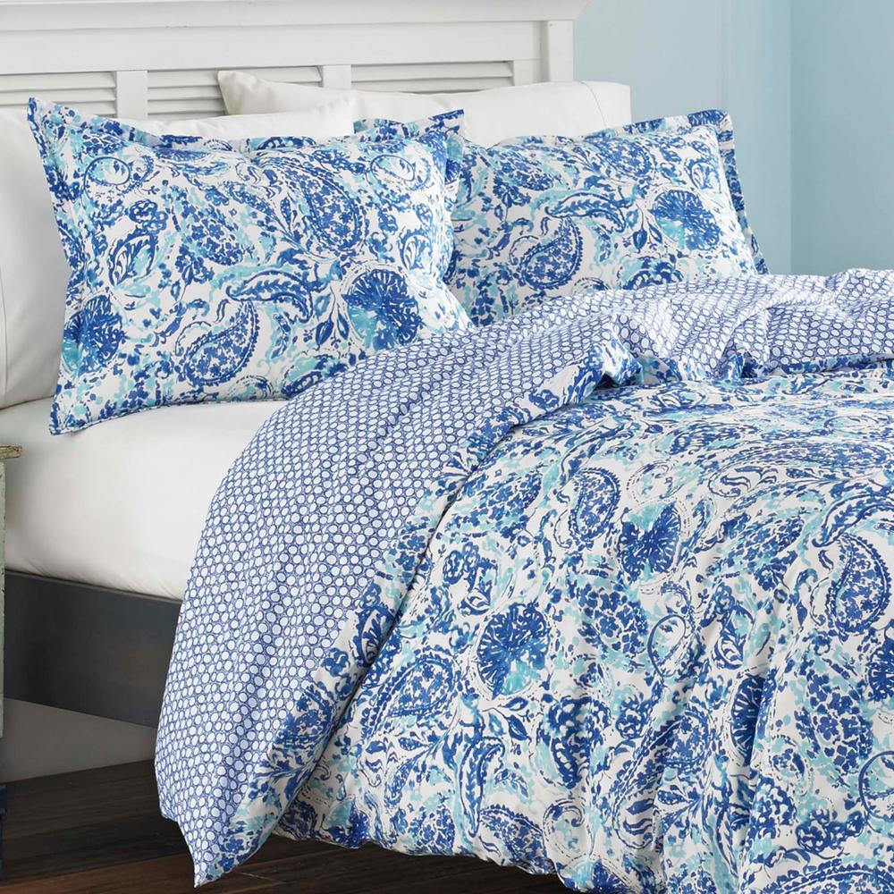 Poppy Fritz Brooke 3 Piece Blue Paisley King Duvet Cover Set