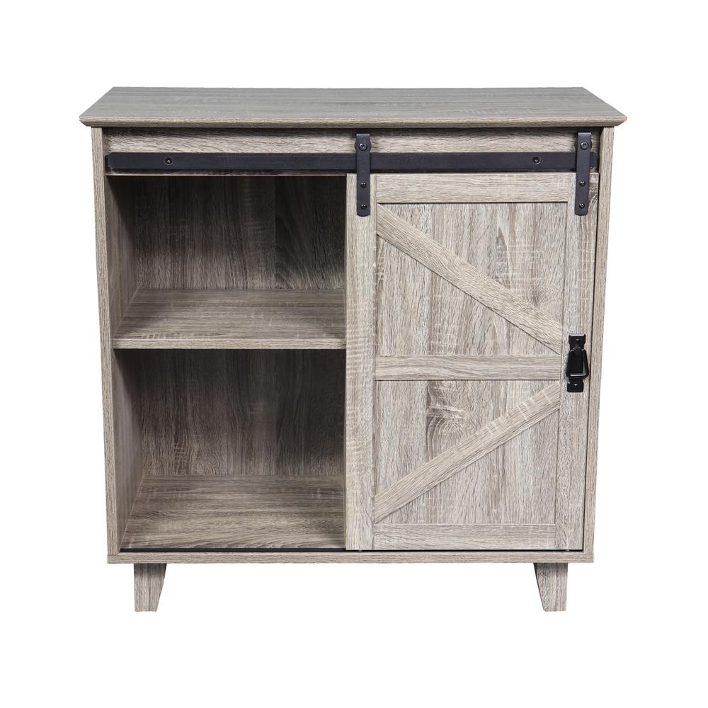 GOOD & GRACIOUS 32 in. Medium Wood Sideboard with Sliding Barn DoorHD