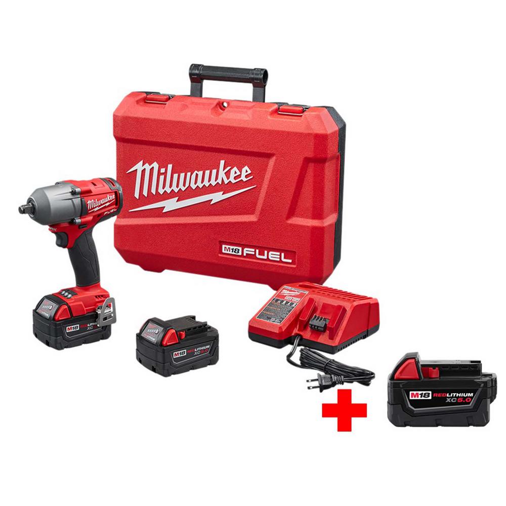 Milwaukee M18 Fuel 18 Volt Lithium Ion Brushless 1 2 In Cordless M18 Fuel 18 Volt Lithium Ion Brushless 1 2 In Cordless Mid Torque Impact Wrench W Friction Ring Kit Free 5 0 Battery