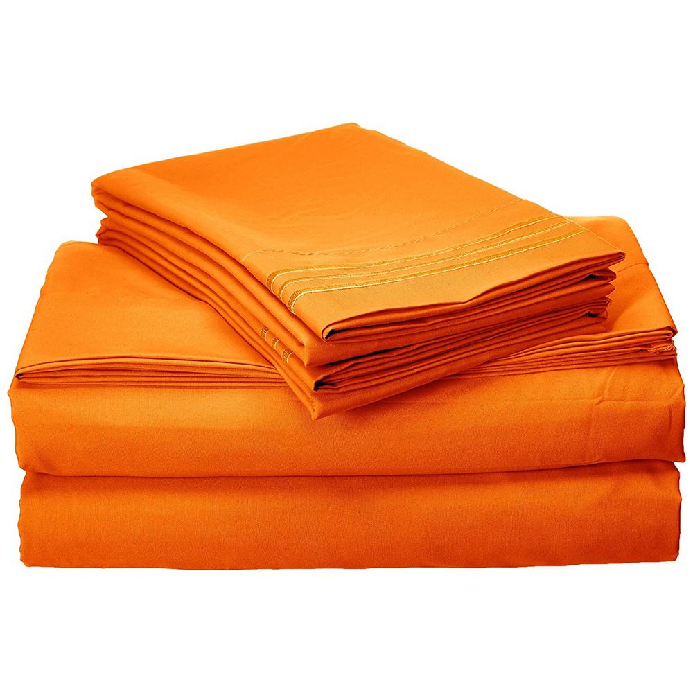 Elegant Comfort 4 Piece Orange Solid Microfiber Queen Sheet Set