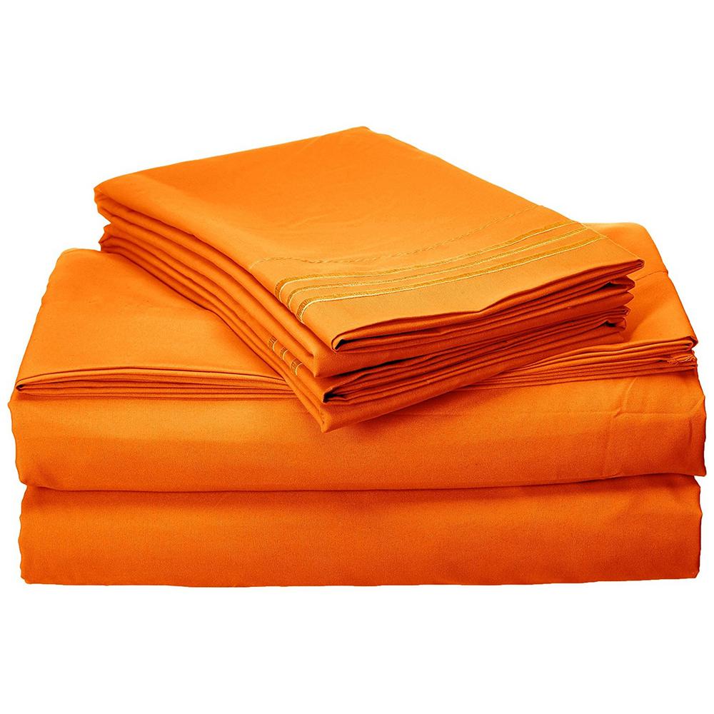 Elegant Comfort 4 Piece Orange Solid Microfiber Full Sheet Set V01 F Elorange The Home Depot