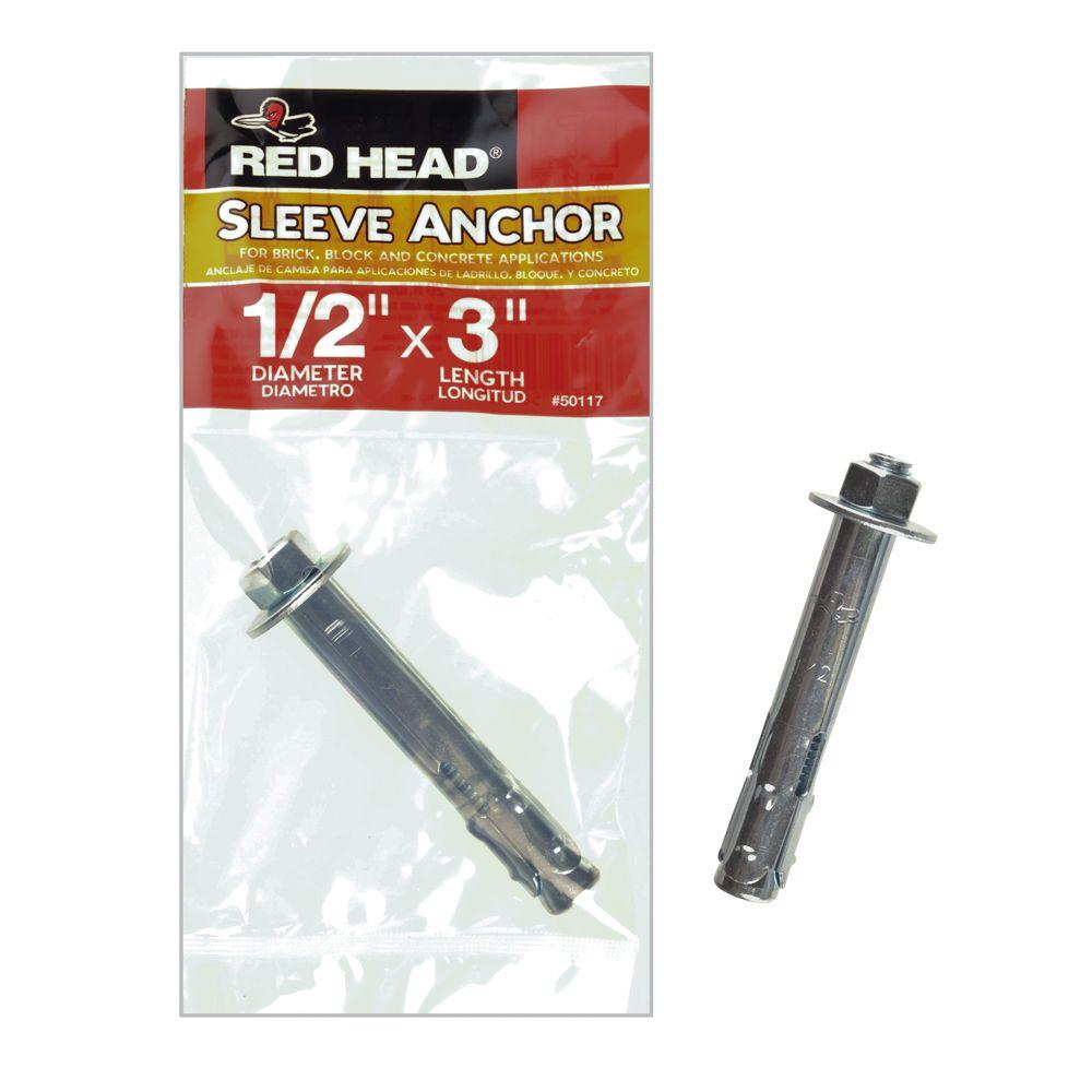 Red Head 1/2 in. x 3 in. ZincPlated Steel HexNutHead Sleeve Anchor50117 The Home Depot