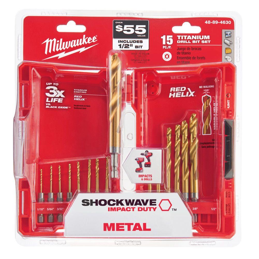 Milwaukee Titanium Shockwave Drill Bit Kit (15Piece)48894630 The