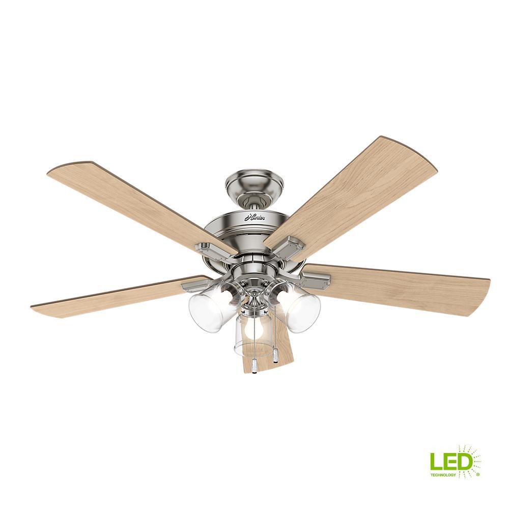 Hunter Crestfield 52 In Led Indoor Brushed Nickel Ceiling Fan With 3 Light Kit