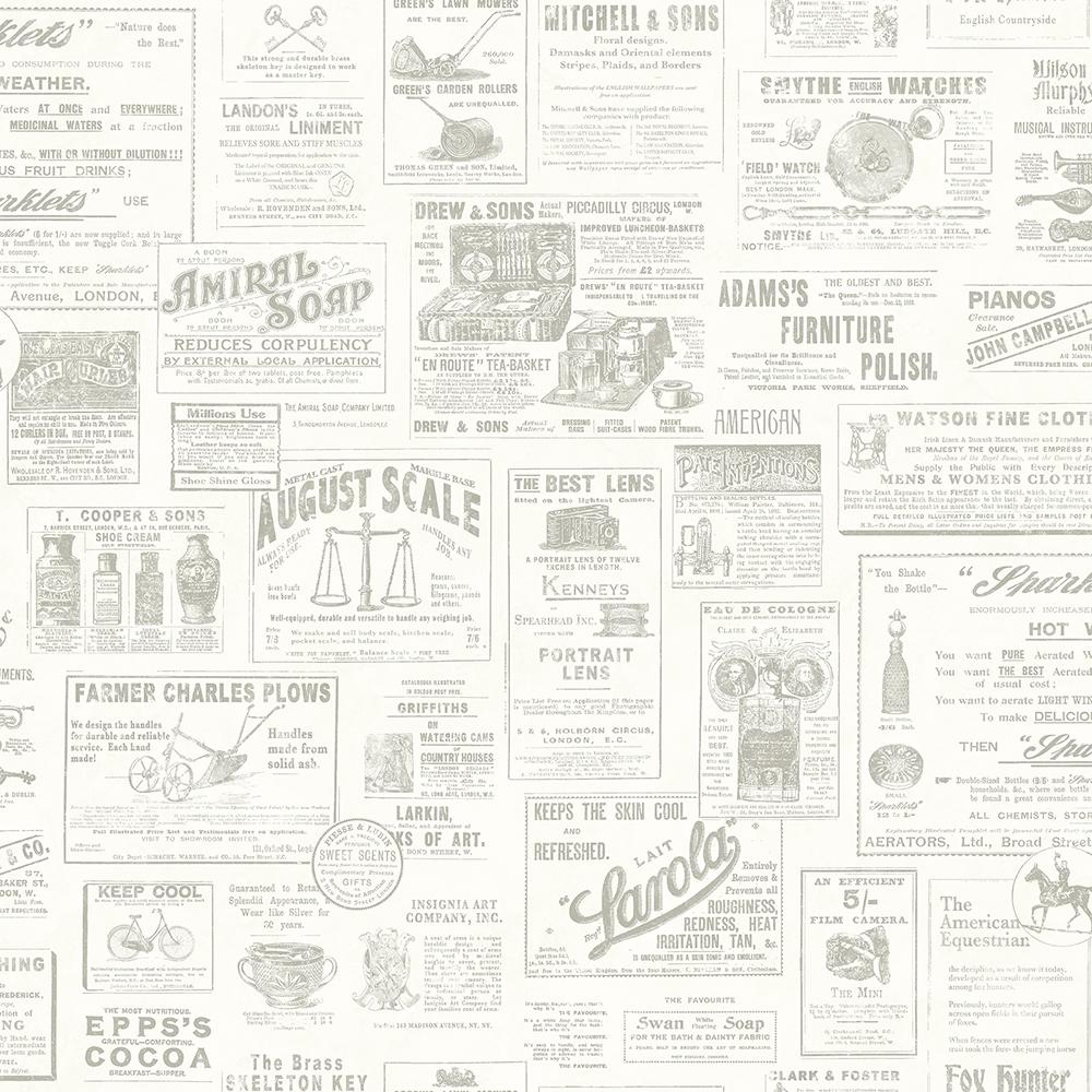 Wallpaper Accessories Brewster Ctr64271 Adamstown Cream Vintage Newspaper Wallpaper Fabrizia Com Au