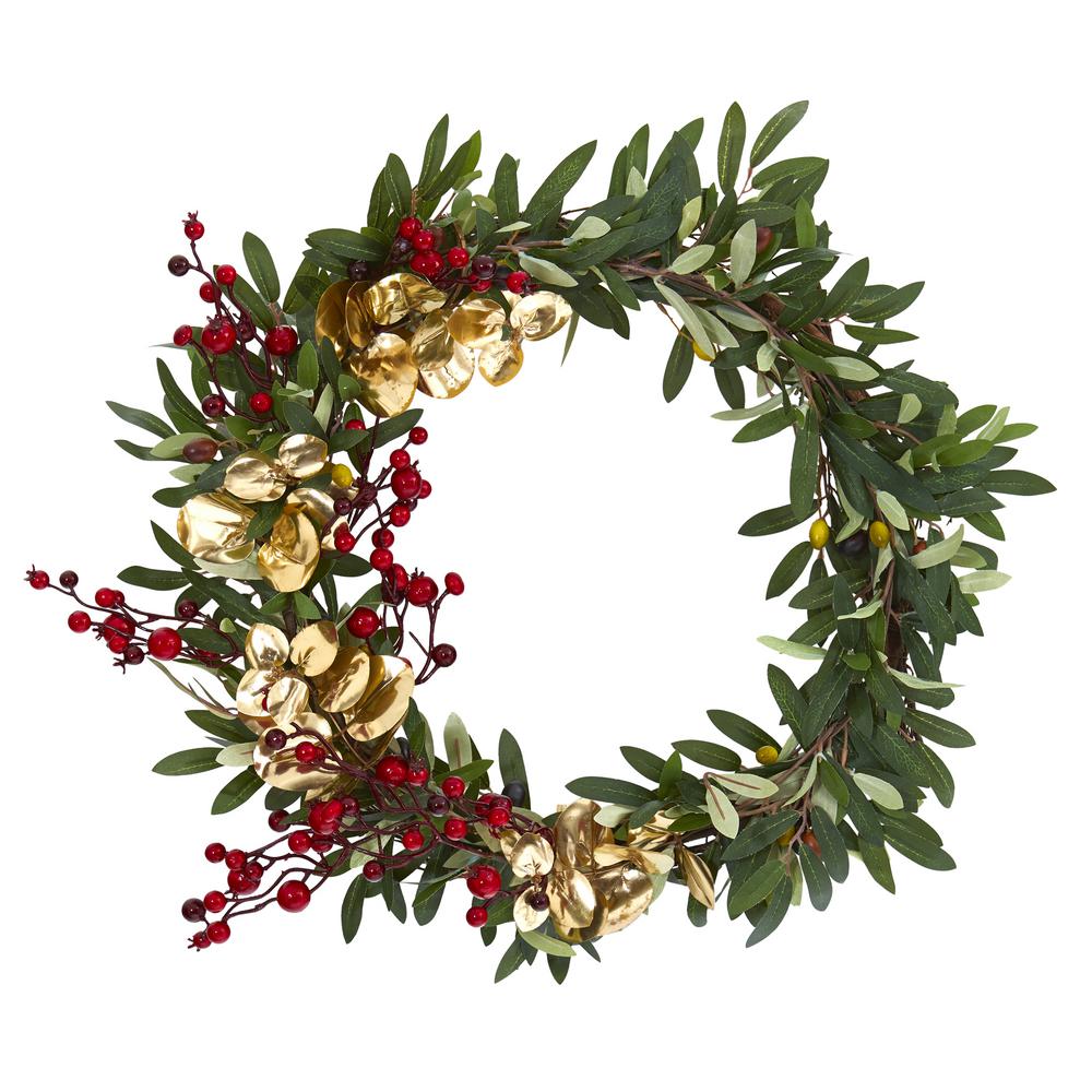 Nearly Natural 21 In Olive Berries And Gold Eucalyptus