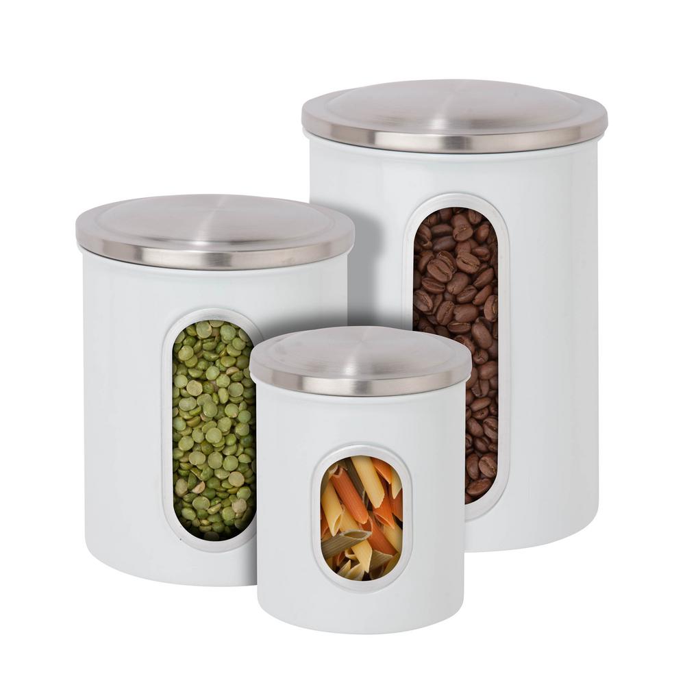 3 Pack Metal Storage Canisters In White