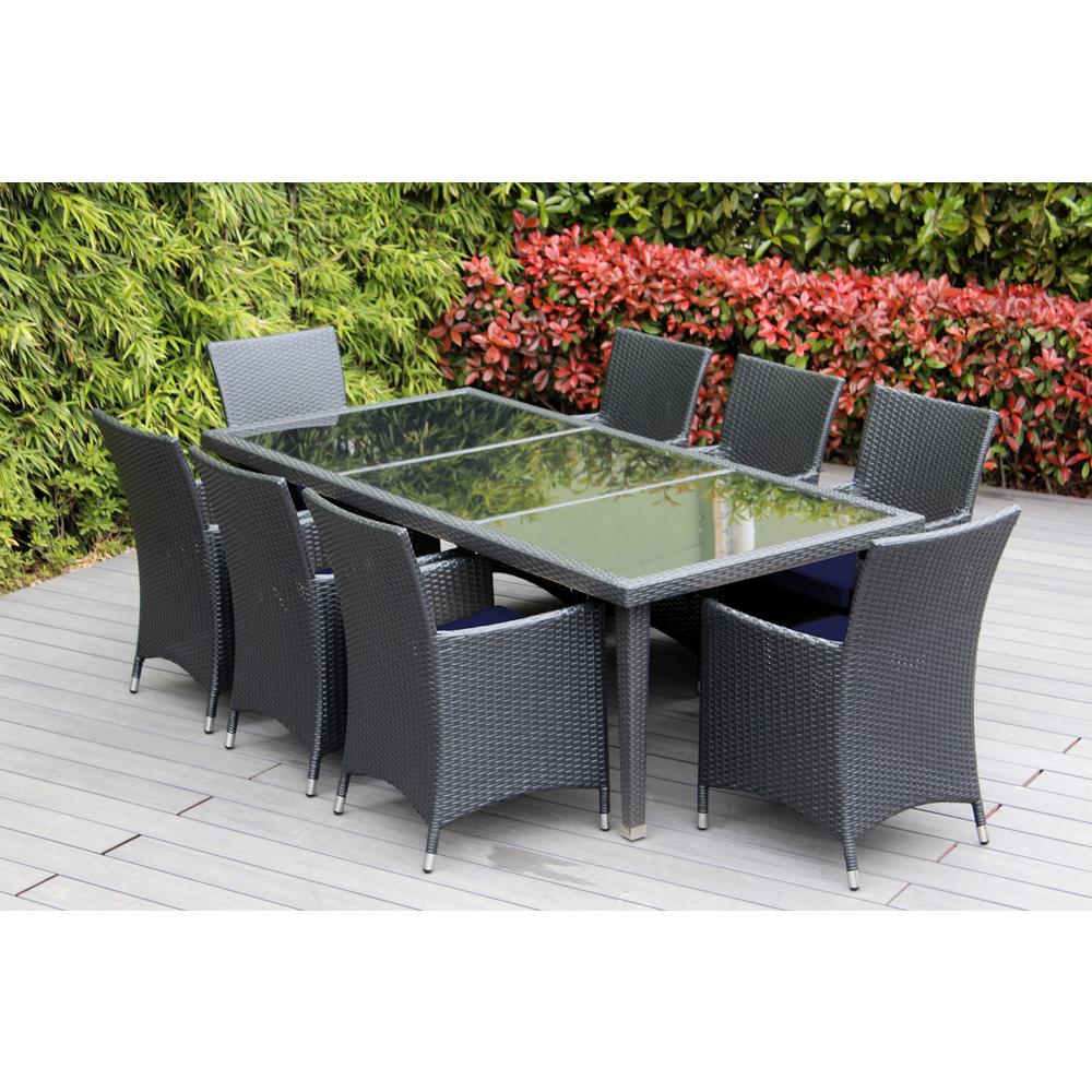 Ohana Depot Black 9 Piece Wicker Patio Dining Set With Sunbrella Navy Cushions Ohana Depot Black 9 Piece Wicker Patio Dining Set With Sunbrella Navy Cushions